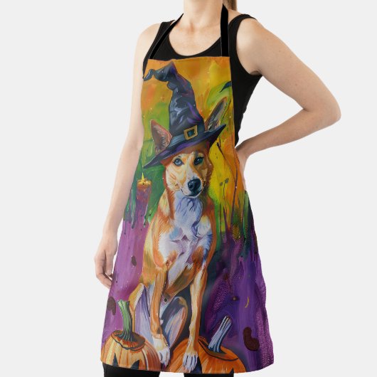 Spooky Basenji Halloween heks en pompoen Schort (Insitu)