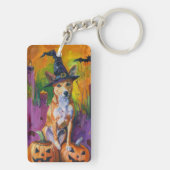Spooky Basenji Halloween heks en pompoen Sleutelhanger (achterkant)