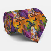 Spooky Basenji Halloween heks en pompoen Stropdas (Opgerold)