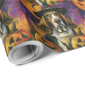 Spooky Basset Hound Halloween Witch and Pumpkin Cadeaupapier (Rol Hoek)