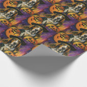 Spooky Basset Hound Halloween Witch and Pumpkin Cadeaupapier (Hoek)