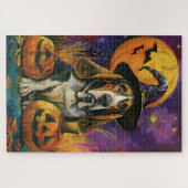 Spooky Basset Hound Halloween Witch and Pumpkin Legpuzzel (Horizontaal)