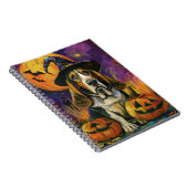 Spooky Basset Hound Halloween Witch and Pumpkin Notitieboek (Rechterzijde)