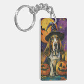 Spooky Basset Hound Halloween Witch and Pumpkin Sleutelhanger (Voorkant Links)