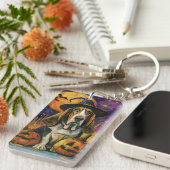 Spooky Basset Hound Halloween Witch and Pumpkin Sleutelhanger (Voorkant Rechts)