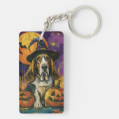 Spooky Basset Hound Halloween Witch and Pumpkin Sleutelhanger (achterkant)