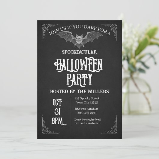 Spooky Bat Halloween Party Invitation Bedankkaart (Staand voorkant)