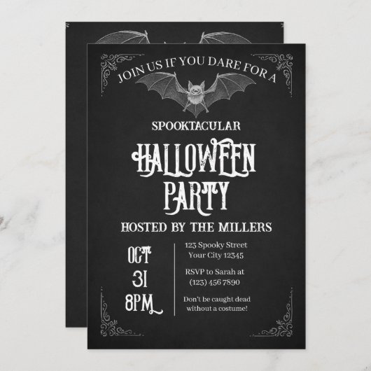 Spooky Bat Halloween Party Invitation Bedankkaart (Voorkant / Achterkant)