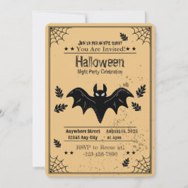 Spooky Bat Halloween Party Invitation Kaart