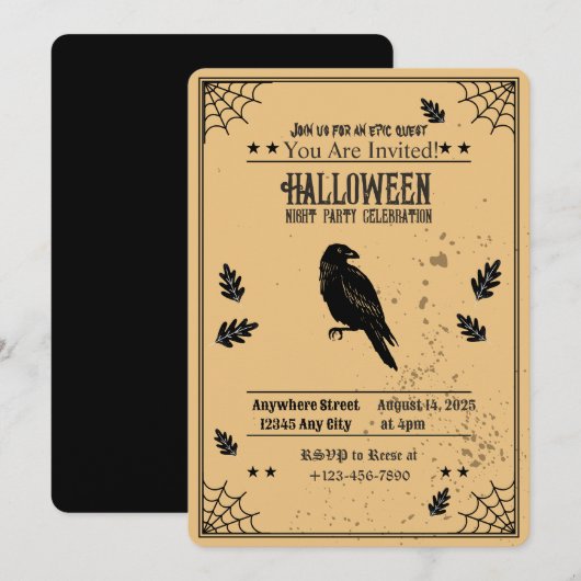 Spooky Bat Halloween Party Invitation Kaart (Voorkant / Achterkant)