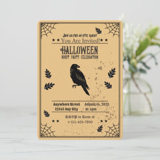 Spooky Bat Halloween Party Invitation Kaart (Staand voorkant)