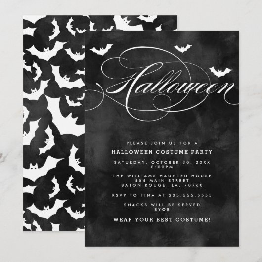 Spooky Bat Halloween Party Invitations Kaart (Voorkant / Achterkant)