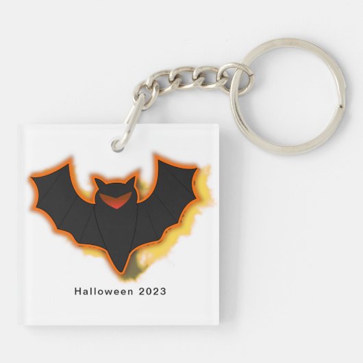 Spooky Bat Halloween Sleutelhanger | Wit thema (Achterkant)