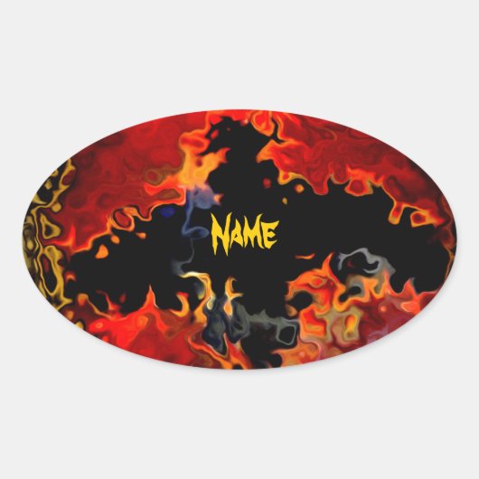 Spooky Bat in brand Ovale Sticker (Voorkant)