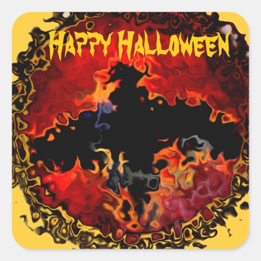 Spooky Bat in Fire Halloween Vierkante Sticker (Voorkant)
