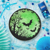 Spooky Bat Moon Green Papieren Bordje (Feest)