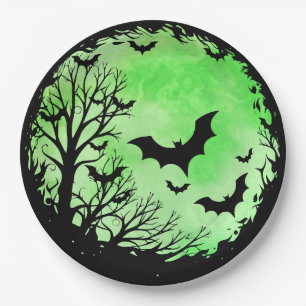 Spooky Bat Moon Green Papieren Bordje