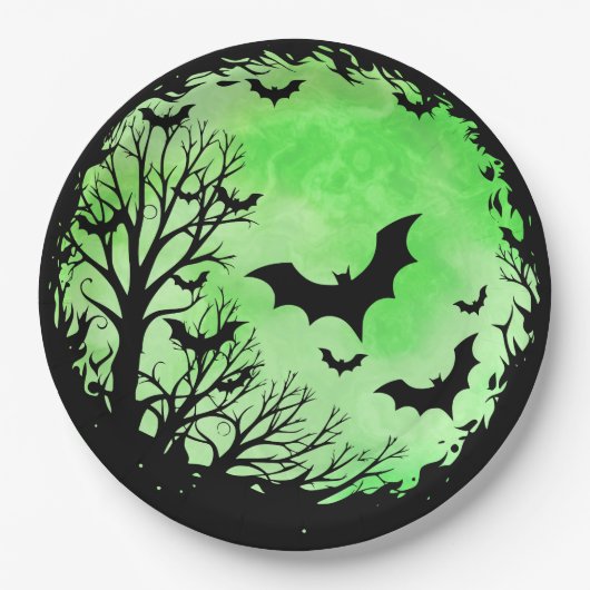 Spooky Bat Moon Green Papieren Bordje (Voorkant)