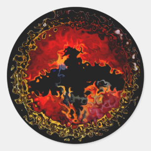 Spooky Bat op Fire Animal Ronde Sticker