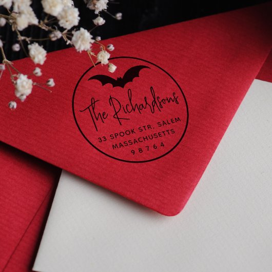 Spooky Bat Rond Halloween Retouradres Zelfinktende Stempel