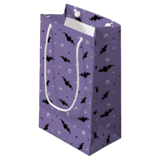 Spooky Bat & Skulls Pattern Halloween Gift Bag Klein Cadeauzakje (Voorkant Gekanteld)
