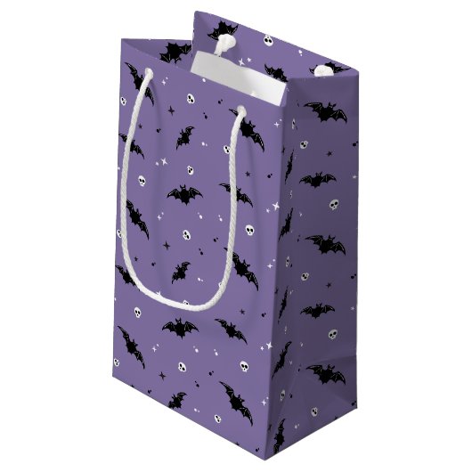 Spooky Bat & Skulls Pattern Halloween Gift Bag Klein Cadeauzakje (Achterkant Gekanteld)