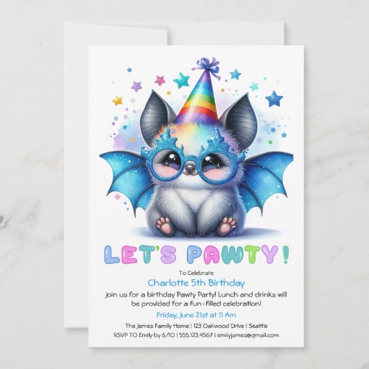 Spooky Bat Verjaardag Uitnodiging – Blue Glitter T (Voorkant)
