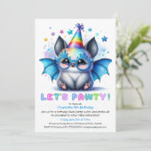 Spooky Bat Verjaardag Uitnodiging – Blue Glitter T (Staand voorkant)