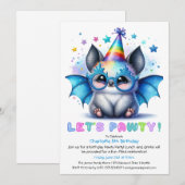 Spooky Bat Verjaardag Uitnodiging – Blue Glitter T (Voorkant / Achterkant)