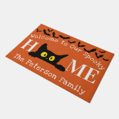 Spooky Bats and Cat Welkom bij ons thuis Halloween Deurmat (Schuin)