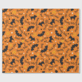Spooky Bats Black Cats Wrapping Paper Cadeaupapier (Vlak)