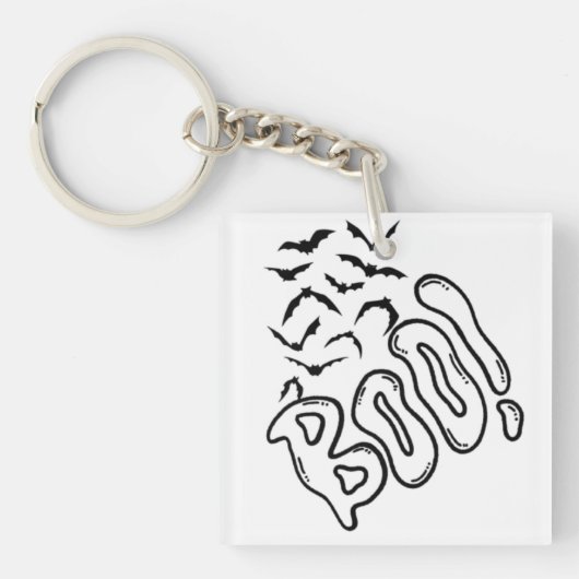 Spooky Bats en Boo Halloween Design Sleutelhanger (voorkant)