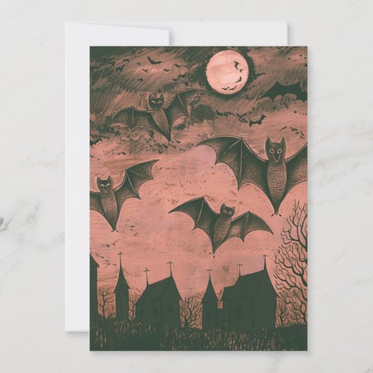 Spooky Bats en Full Moon Halloween Party Kaart (Achterkant)