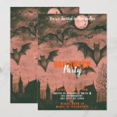 Spooky Bats en Full Moon Halloween Party Kaart (Voorkant / Achterkant)