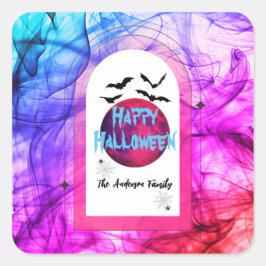 Spooky Bats familienaam Kleurrijke Happy Halloween Vierkante Sticker