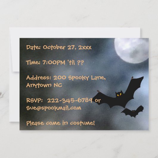 Spooky Bats Halloween Invitations Kaart (Achterkant)