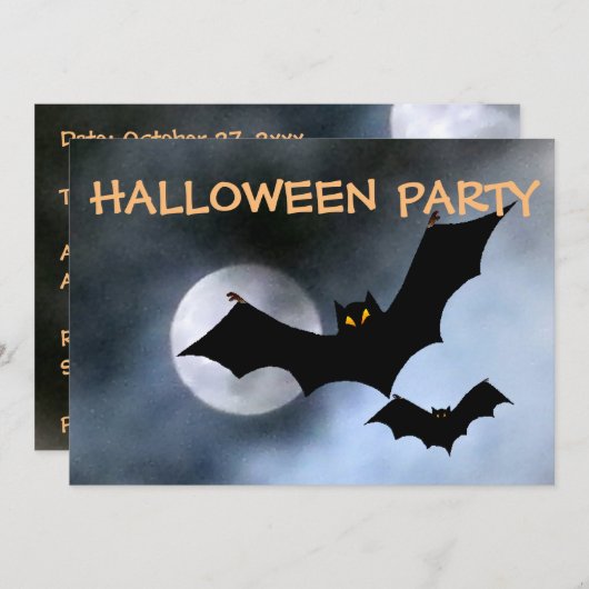 Spooky Bats Halloween Invitations Kaart (Voorkant / Achterkant)