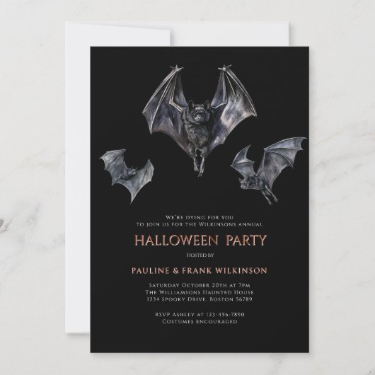 Spooky Bats Halloween Kostuumfeest Kaart (Voorkant)