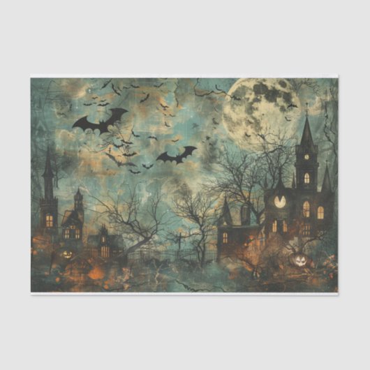 Spooky Bats Haunted Mansion Halloween Decoupage Tissuepapier (Voorkant)