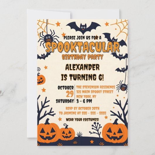 Spooky Bats & Jack-o'-Lanterns Halloween Verjaarda Kaart (Voorkant)