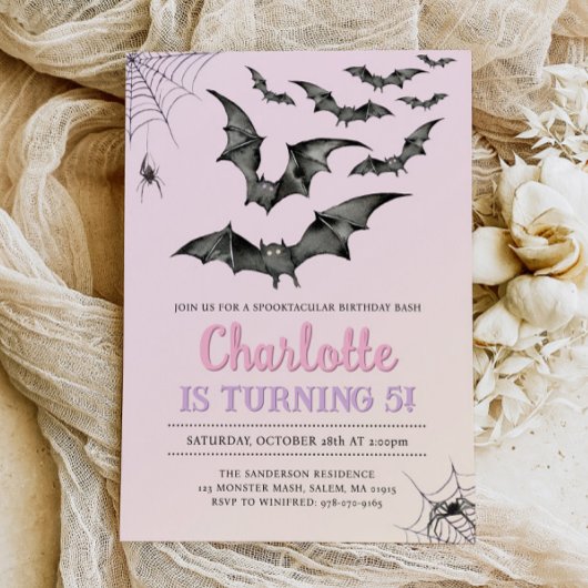 Spooky Bats Pastel Halloween verjaardagsfeestje Kaart