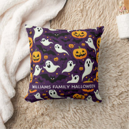 Spooky Bats Pumpkin Boo Halloween Pattern Paarse Kussen