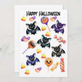 Spooky Bats Snoep, Waterverf, grillige Halloween Feestdagenkaart (Voorkant / Achterkant)