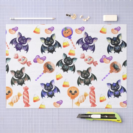 Spooky Bats & Snoep, Waterverf, Kleurrijk Tissuepapier (Craft)