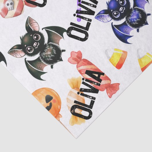 Spooky Bats & Snoep, Waterverf, Kleurrijk Tissuepapier (Detail)