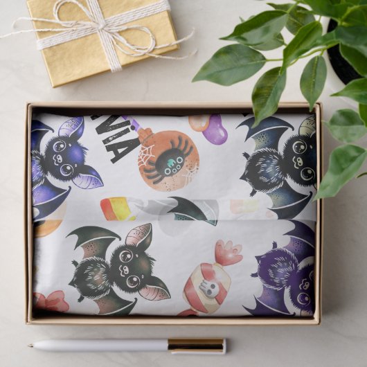 Spooky Bats & Snoep, Waterverf, Kleurrijk Tissuepapier (Geschenk)