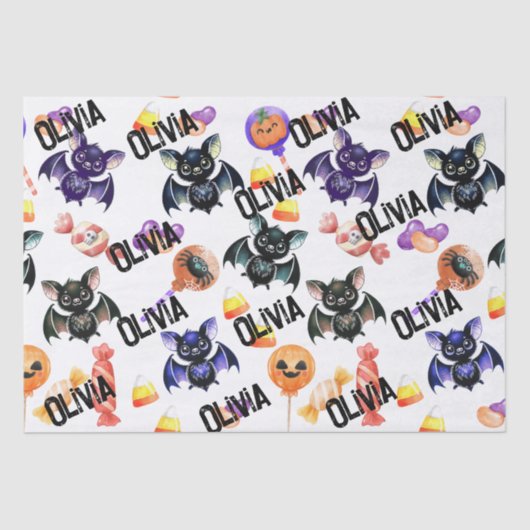 Spooky Bats & Snoep, Waterverf, Kleurrijk Tissuepapier (Voorkant)