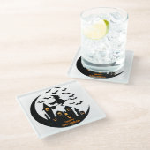 Spooky Bats & Witch Happy Halloween Custom Glazen Onderzetter (Schuin)