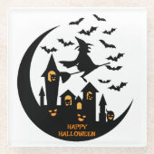 Spooky Bats & Witch Happy Halloween Custom Glazen Onderzetter (Voorkant)