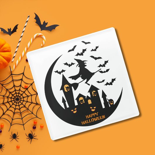 Spooky Bats & Witch Happy Halloween Custom Glazen Onderzetter